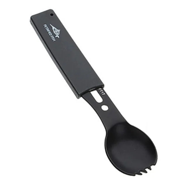 Multifunctional Stainless Steel Camping Knife and Spork (Spoon and Fork) utensil Pioneer Kitty Market Black and Black Set  