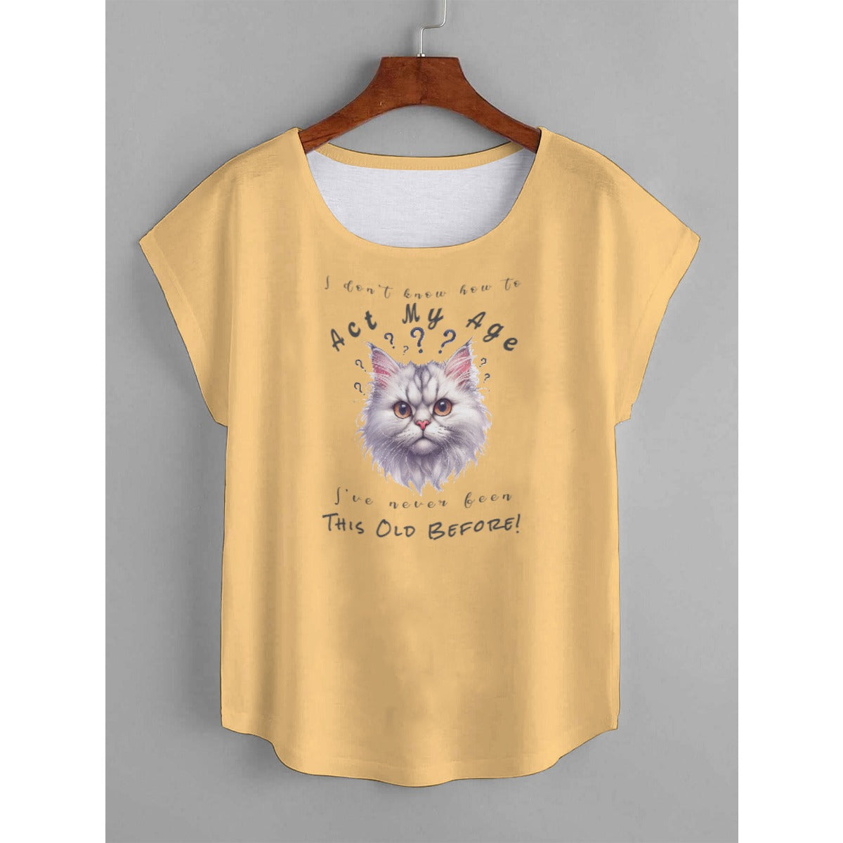 White Cat I Don't Know How to Act My Age Curved Hem T-shirt  Pioneer Kitty Market L Yellow 