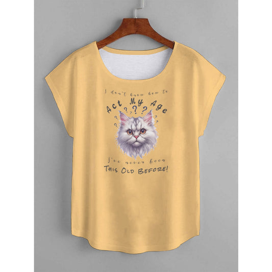 I Don't Know How to Act My Age Women's White Cat T-shirt  Pioneer Kitty Market L Yellow 