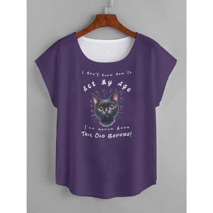 I Don't Know How to Act My Age Women's Black Cat T-Shirt All-over Shirts Pioneer Kitty Market L Purple 