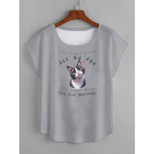 I Don't Know How to Act My Age Tuxedo Cat Women's Curved Hem T-shirt All-over Shirts Pioneer Kitty Market L  