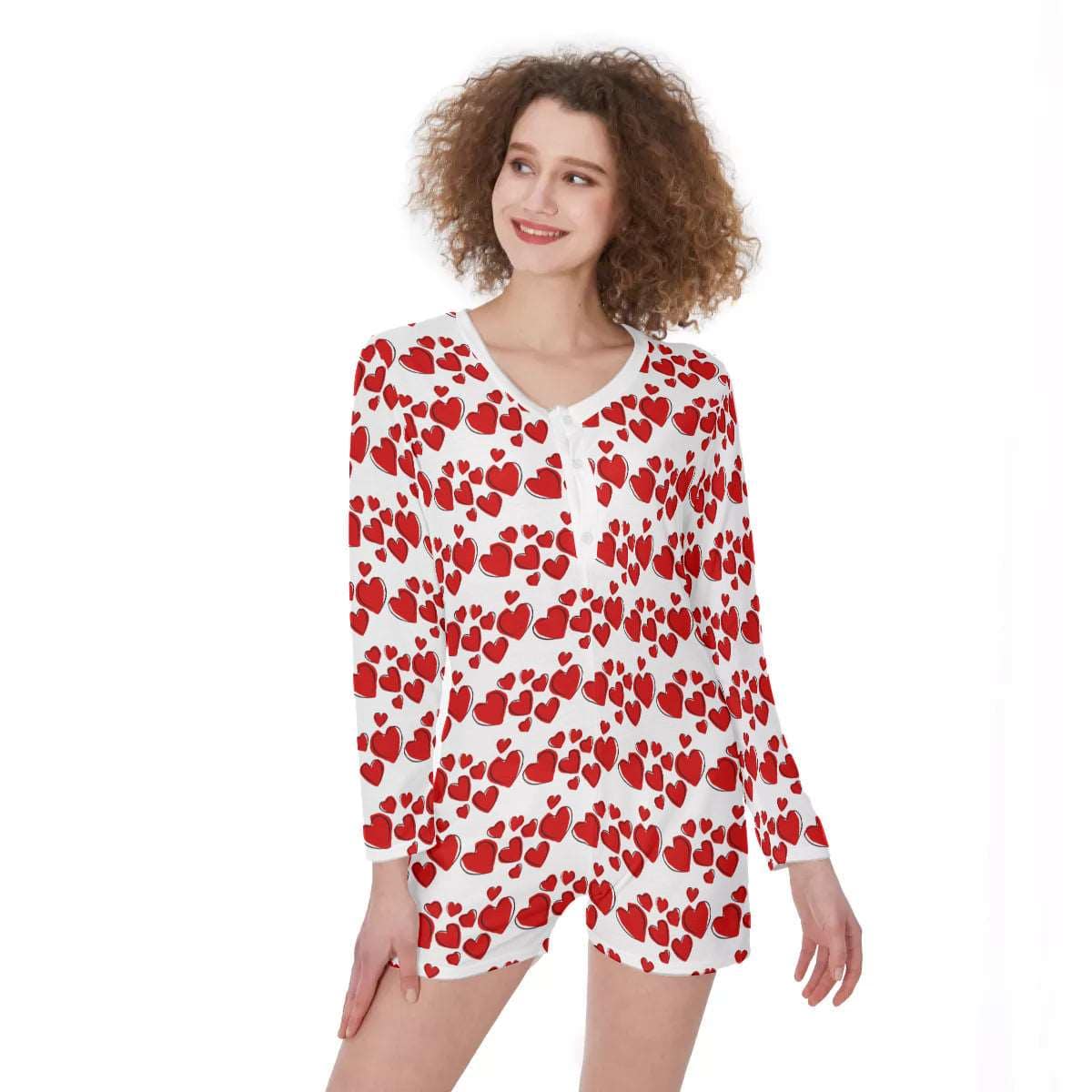 Dancing Hearts One-Piece Women's Jumper Pajama Sleepwear Yoycol 2XL  