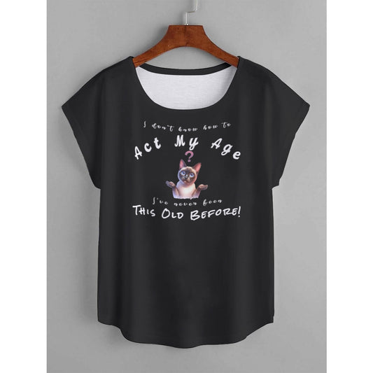 I Don't Know How to Act My Age Women's Siamese Cat T-shirt  Pioneer Kitty Market L Black 