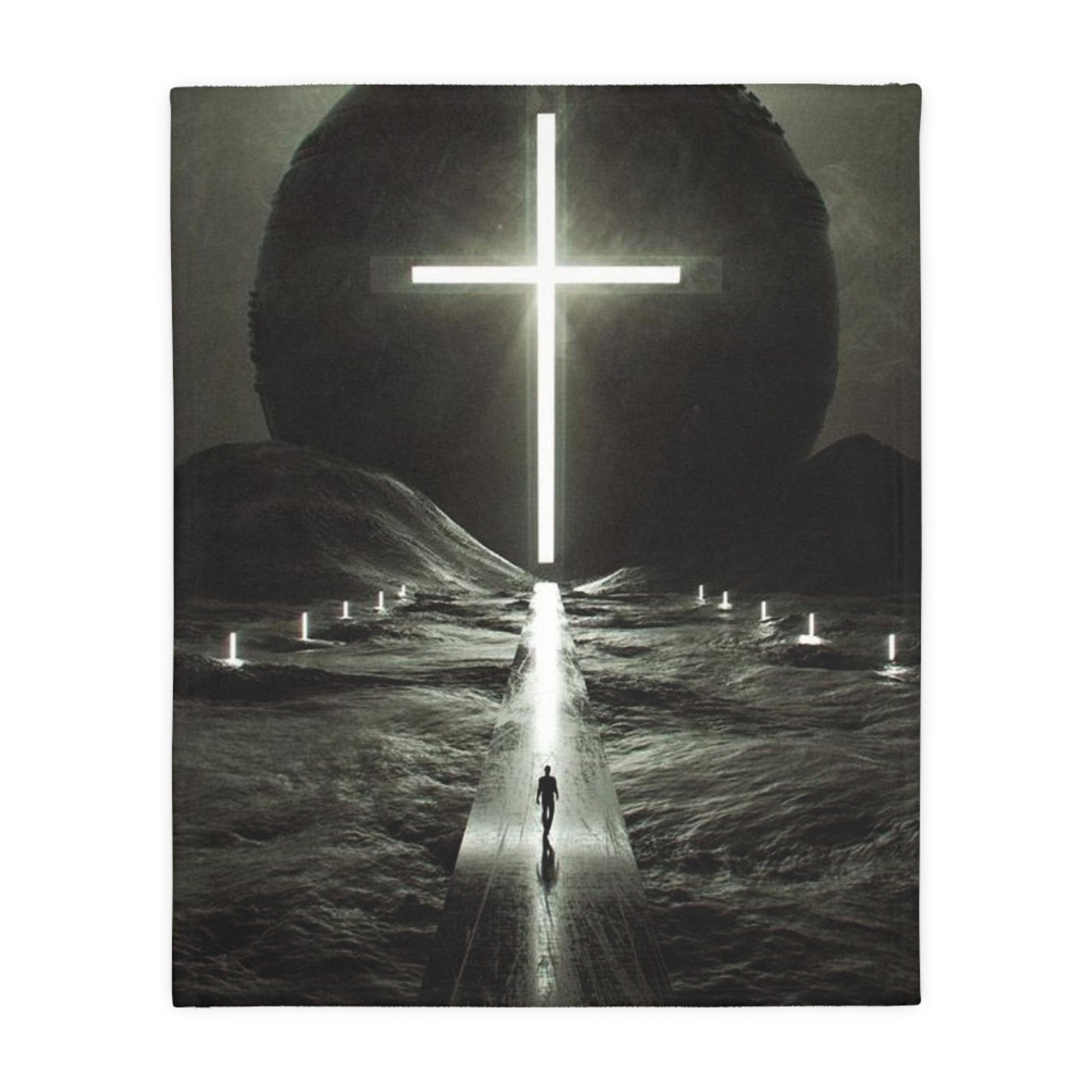 Glowing Christian Cross Reversible Velveteen Minky Blanket