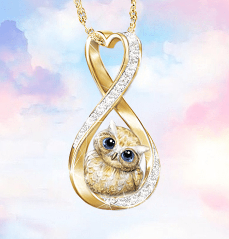 Women's Infinity Owl Ring Pendant Necklace  Pioneer Kitty Market Gold Curious Owl New 