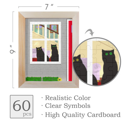 Window Cats 60-Piece Jigsaw Puzzle with 7"x 9" Desktop Frame 60-Piece Puzzle Frame 7"x 9" Pioneer Kitty Kitchen   