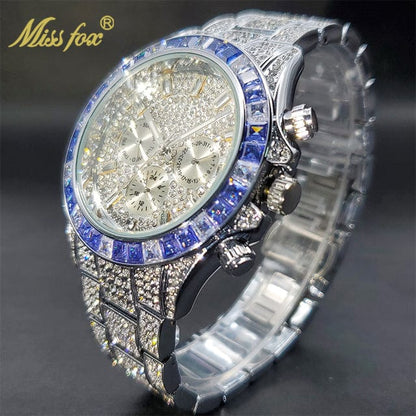 Men's Luxury Gold or Silver Waterproof Stainless Steel Watch Watches  Pioneer Kitty Market V298P-Blue Silver  
