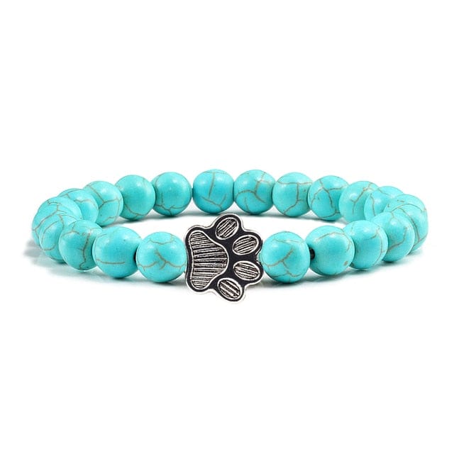 Unisex Stone Paw Print Charm Bracelet  Pioneer Kitty Market blue beads  