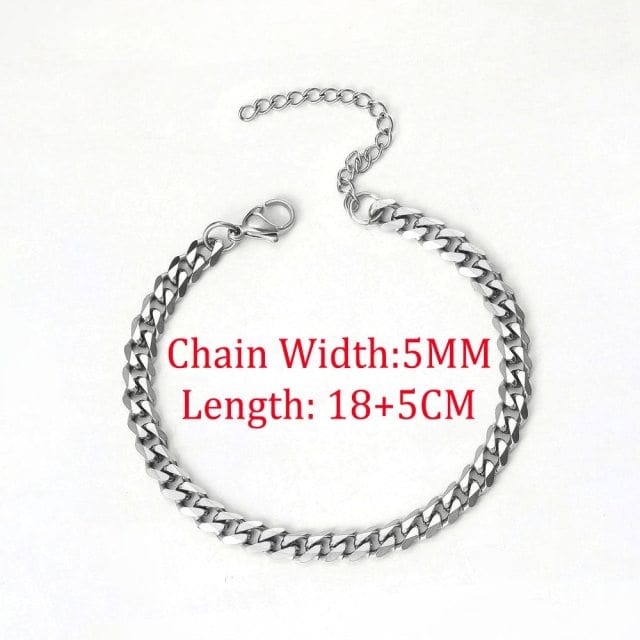 Keep It Simple Men's Cuban Chain Link Bracelet Jewelry Pioneer Kitty Market Silver Color  5MM  