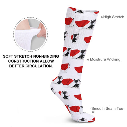 Tuxedo Kitty Christmas Breathable Stocking Socks (Pack of 5) Socks Pioneer Kitty Market ONE SIZE White 