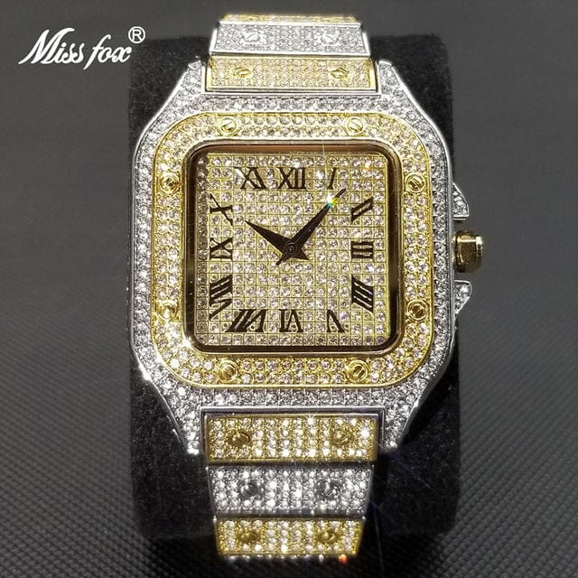 Men's Gold or Silver Square Luxury Watch by Miss Fox  Pioneer Kitty Market V324 Gold Silver  