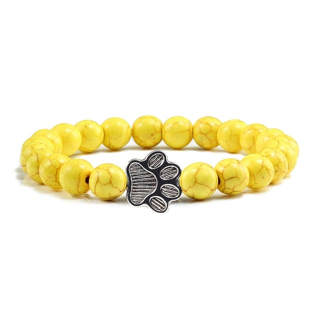 Unisex Stone Paw Print Charm Bracelet  Pioneer Kitty Market yellow beads  