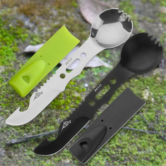 Multifunctional Stainless Steel Camping Knife and Spork (Spoon and Fork) utensil Pioneer Kitty Market   