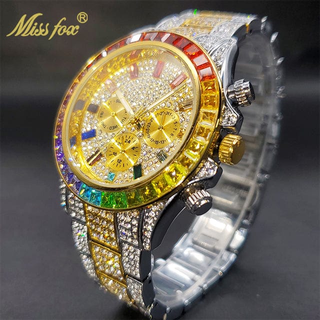 Men's Luxury Gold or Silver Waterproof Stainless Steel Watch Watches  Pioneer Kitty Market V298R-Rainbow Gold Silver  