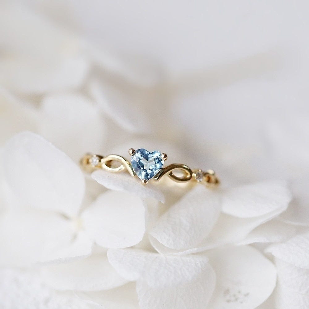 Women's Huitan Simple Heart Ring Jewelry Pioneer Kitty Market Gold Blue 5 