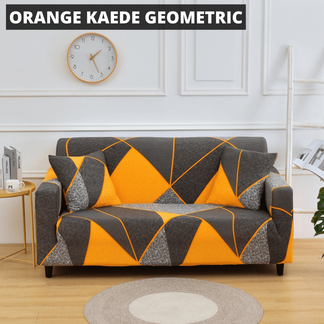 Printworks Stretch Sofa Cover Home Decor Pioneer Kitty Market Orange Kaede Geometric 4-Seater: 235-300cm 