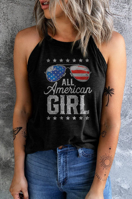 All American Girl Graphic Tank Tank Tops Pioneer Kitty Market Black S 