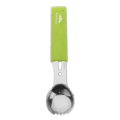 Multifunctional Stainless Steel Camping Knife and Spork (Spoon and Fork) utensil Pioneer Kitty Market Silver and Green Set  