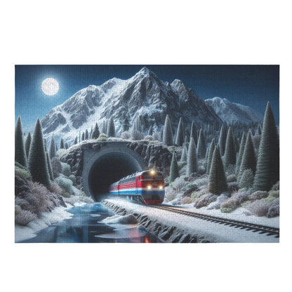 Riding the Train Out of the Tunnel of Darkness 1000-Piece Puzzle  interestprint One Size Wilderness Winter Train 