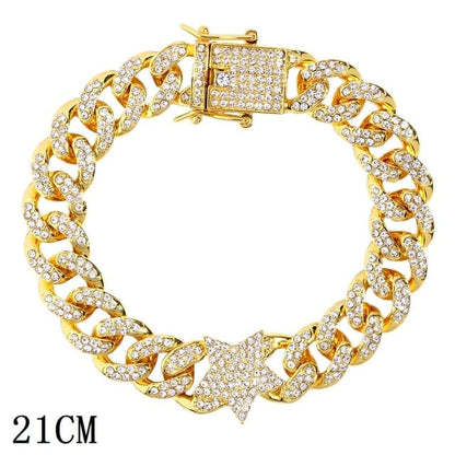 Women's Iced Out Rhinestone Cuban Chain Link Bracelet Jewelry Pioneer Kitty Market 014801GD  