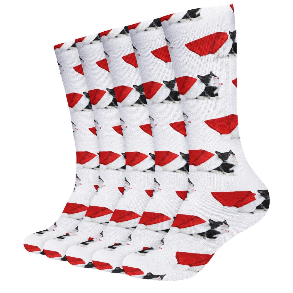 Tuxedo Kitty Christmas Breathable Stocking Socks (Pack of 5) Socks Pioneer Kitty Market   