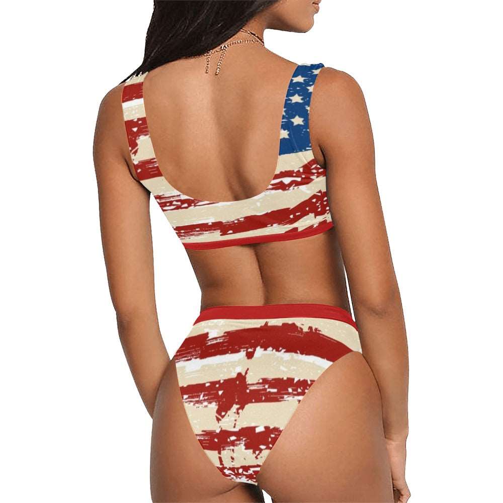 American Woman Sport Top Bikini Swimsuit Sport Top & High-Waisted Bikini Swimsuit (S07) e-joyer   