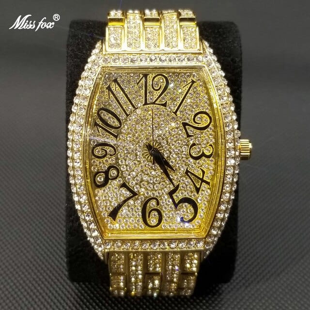 Men's Popular Tonneau Diamond Luxury Watch by Miss Fox  Pioneer Kitty Market Gold  