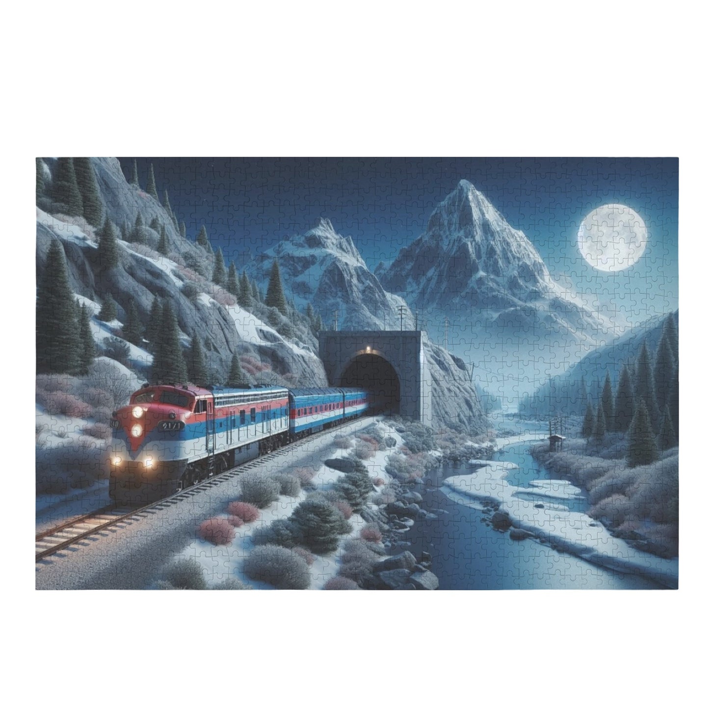 Riding the Train Out of the Tunnel of Darkness 1000-Piece Puzzle  interestprint One Size Winter Wilderness Train 