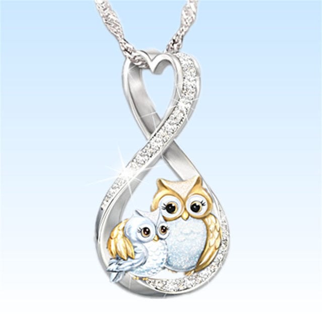 Women's Infinity Owl Ring Pendant Necklace  Pioneer Kitty Market Silver Owls None 