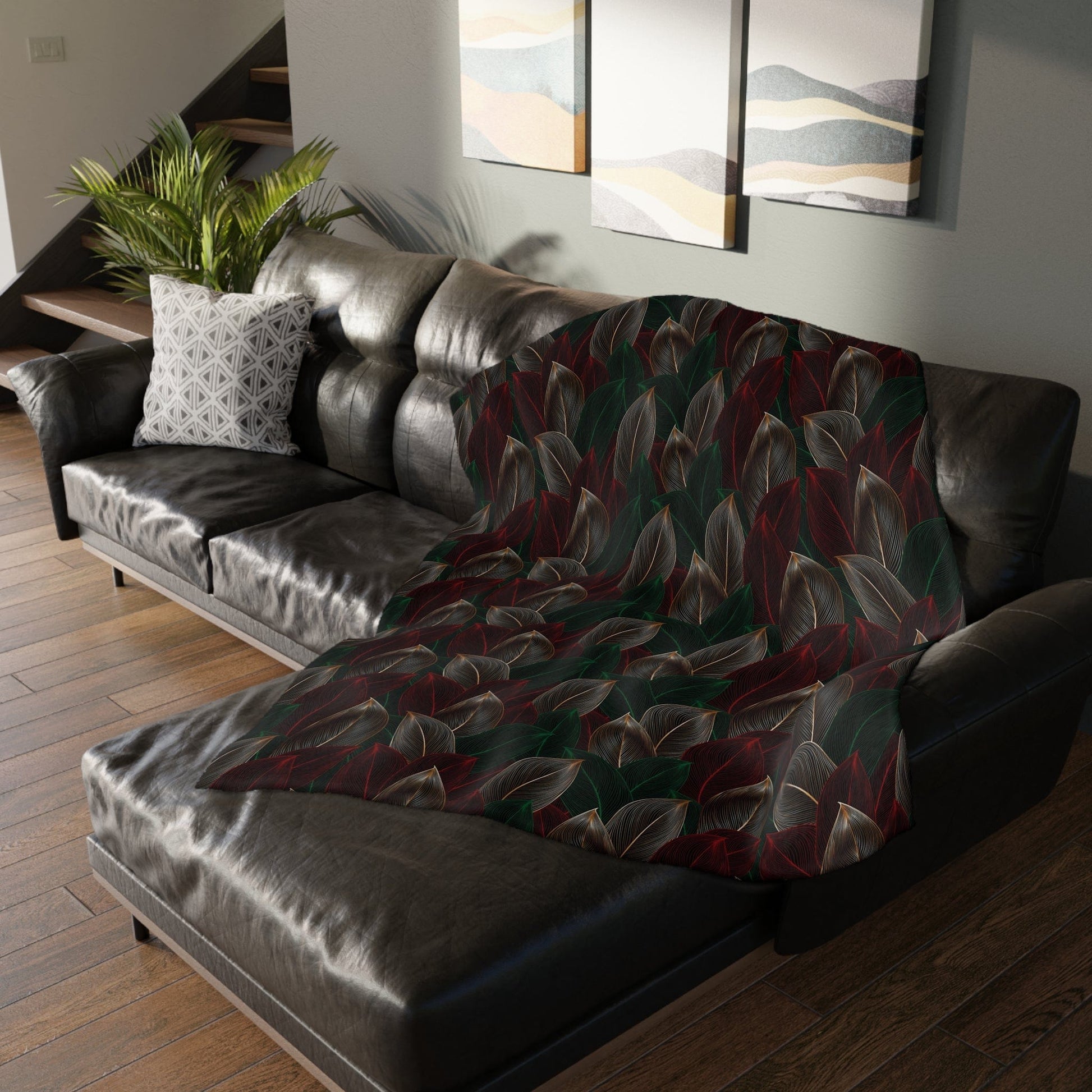 Golden Leaf Reversible Velveteen Minky Blanket Home Decor Printify 80" × 60" (Queen)  