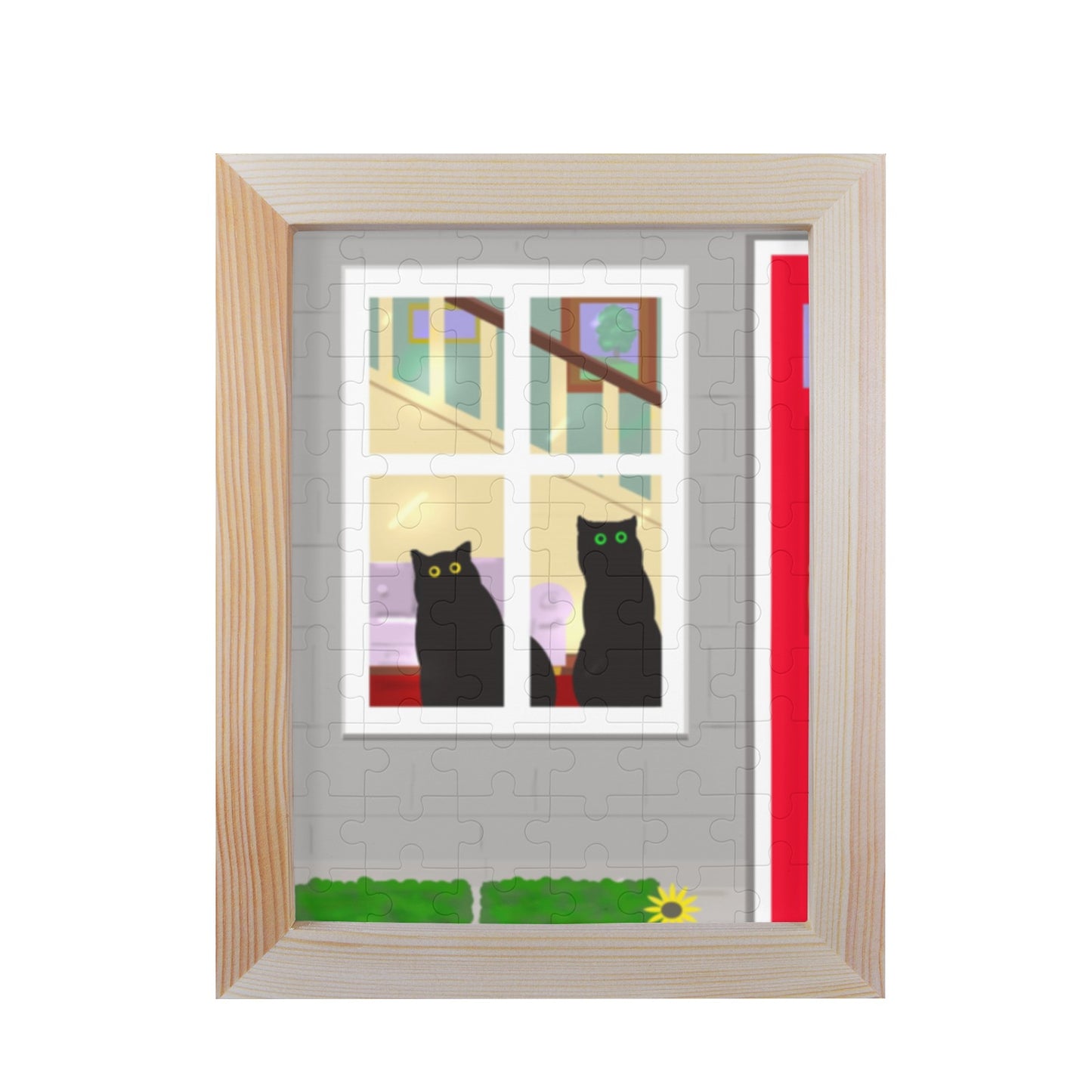 Window Cats 60-Piece Jigsaw Puzzle with 7"x 9" Desktop Frame 60-Piece Puzzle Frame 7"x 9" Pioneer Kitty Kitchen   