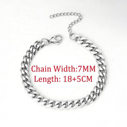 Keep It Simple Men's Cuban Chain Link Bracelet Jewelry Pioneer Kitty Market Silver Color 7MM  