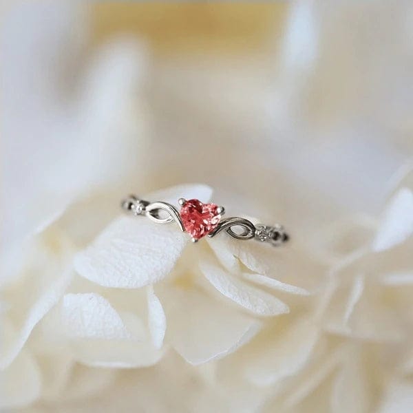 Women's Huitan Simple Heart Ring Jewelry Pioneer Kitty Market Silver Red 5 