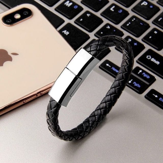 Unisex USB Charging Micro Cable Bracelet Jewelry Pioneer Kitty Market Black 22.5cm For Typec 