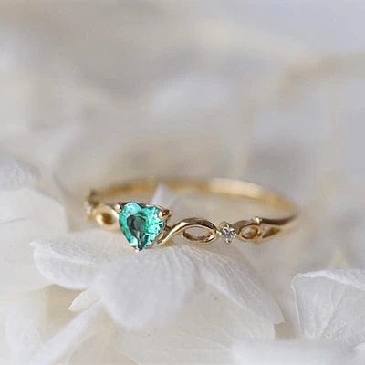 Women's Huitan Simple Heart Ring Jewelry Pioneer Kitty Market Gold Green 5 