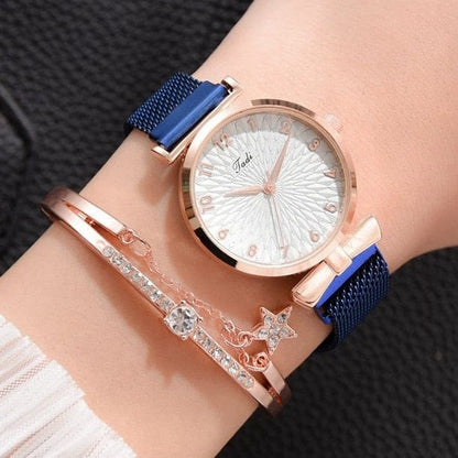 Women's Luxury Magnetic Quartz Bracelet Watch  Pioneer Kitty Market Magnet Blue Set  