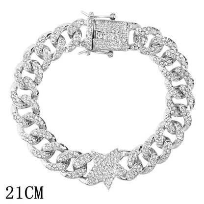 Women's Iced Out Rhinestone Cuban Chain Link Bracelet Jewelry Pioneer Kitty Market 014802SL  