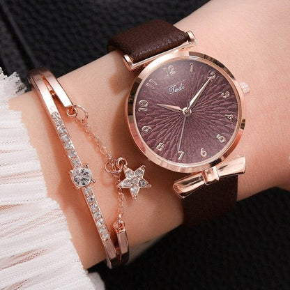 Women's Luxury Magnetic Quartz Bracelet Watch  Pioneer Kitty Market Leather Coffe Set  