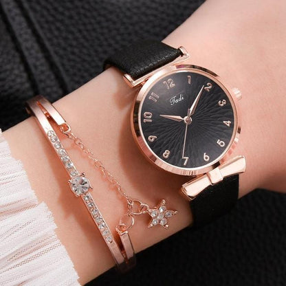 Women's Luxury Magnetic Quartz Bracelet Watch  Pioneer Kitty Market Leather Black Set  