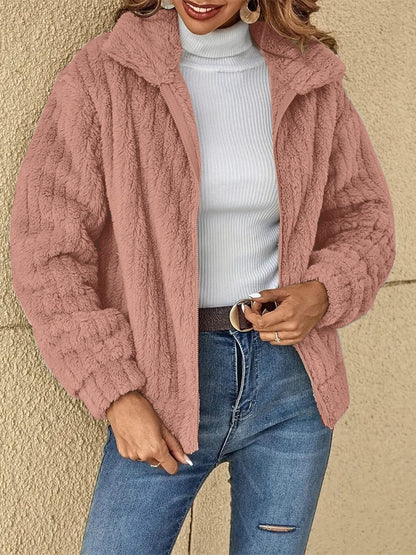 Snuggly Soft Plush Zip-Up Long-Sleeved Jacket Jackets Pioneer Kitty Market Dusty Pink S 