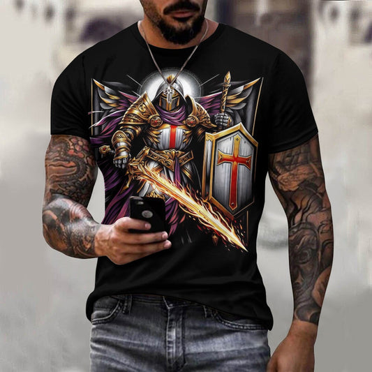 Men's Templar Knight Cotton T-Shirt Shirts & Tops Pioneer Kitty Market   