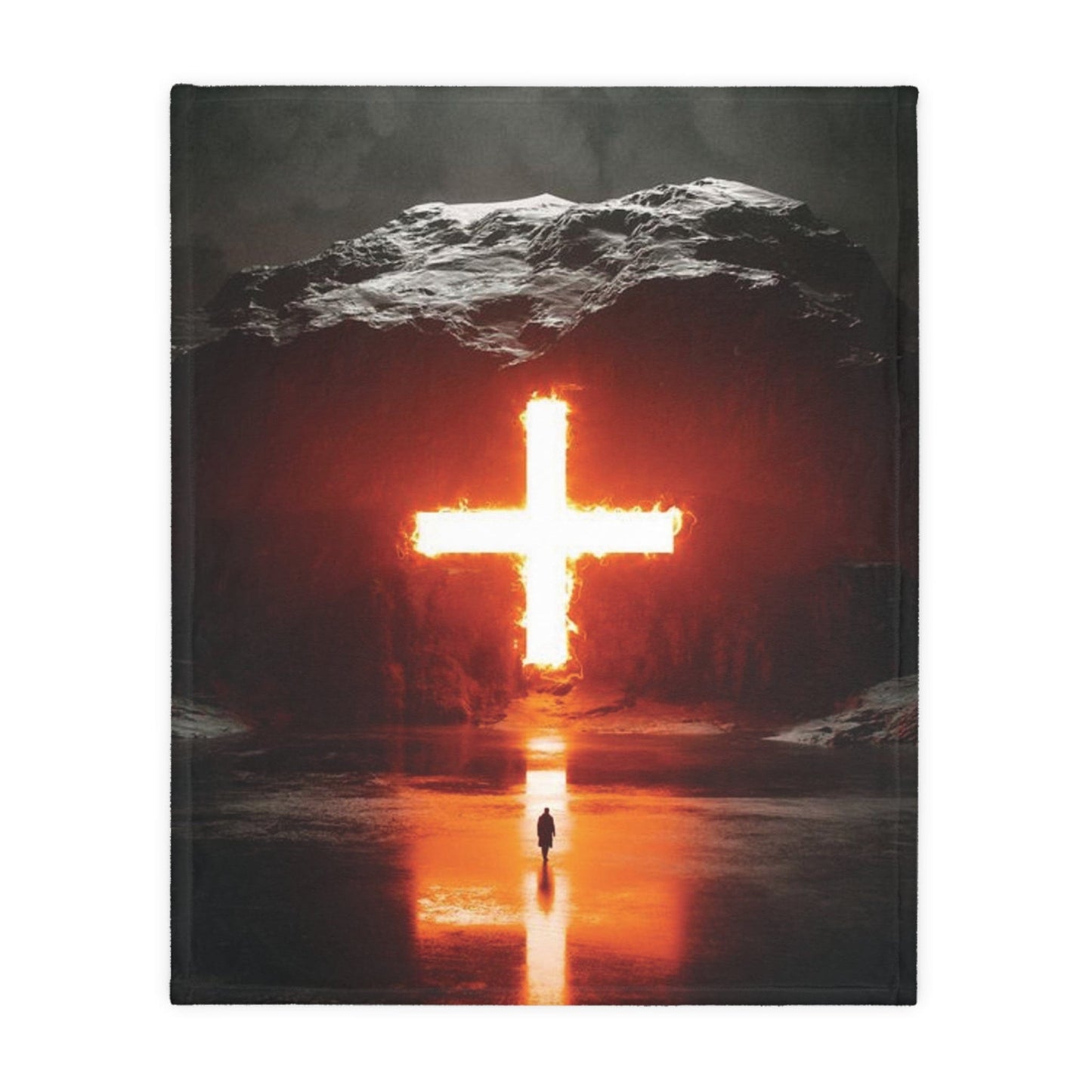 Glowing Christian Cross Reversible Velveteen Minky Blanket Home Decor Printify   