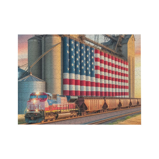 American Pioneer Jigsaw Puzzle Series: USA Flag Mill and Train  interestprint One Size 500-Piece 