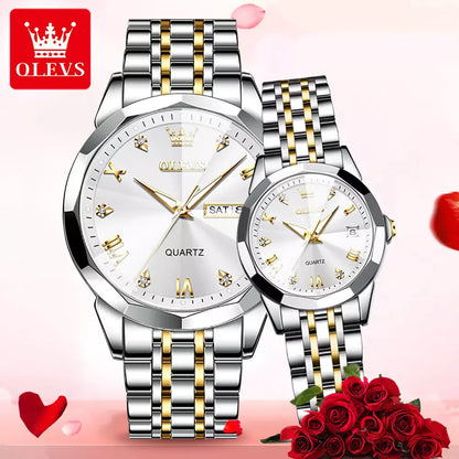 Olevs Diamond His & Hers 3D Watch Set Watches  Pioneer Kitty Market Silver And White  