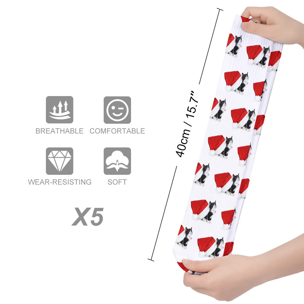 Tuxedo Kitty Christmas Breathable Stocking Socks (Pack of 5) Socks Pioneer Kitty Market   