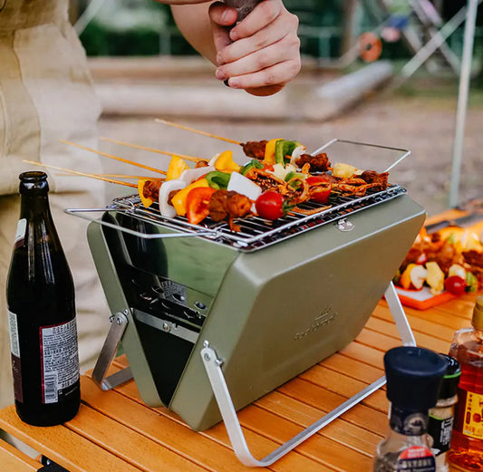 Portable Camping BBQ Folding Cooking Charcoal Coal Stainless Steel Grill BBQ Pioneer Kitty Market   
