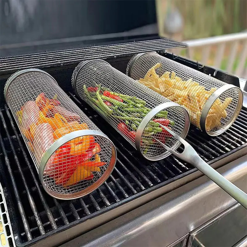 Round Stainless Steel Outdoor BBQ Grilling Grate Basket BBQ Pioneer Kitty Market   