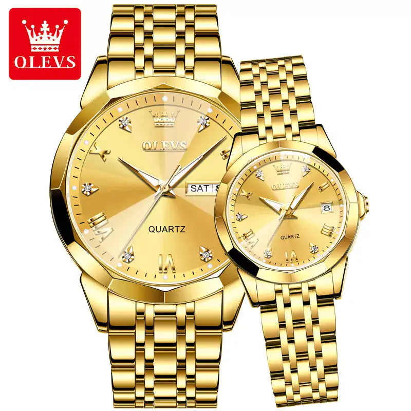 Olevs Diamond His & Hers 3D Watch Set Watches  Pioneer Kitty Market Gold  