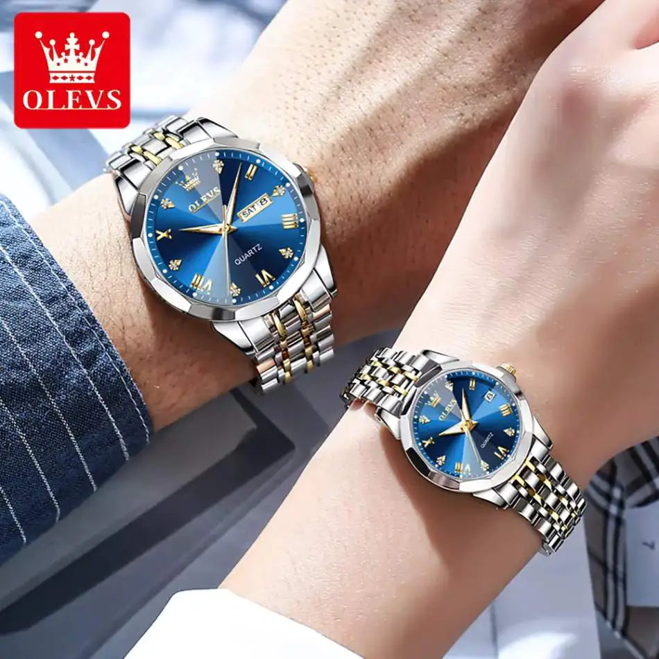 Olevs Diamond His & Hers 3D Watch Set Watches  Pioneer Kitty Market   