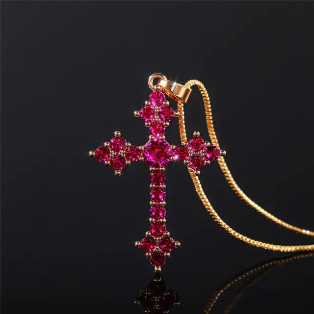 Brass and Zirconia Christian Cross Necklace for Women  Pioneer Kitty Market Pink Cross  